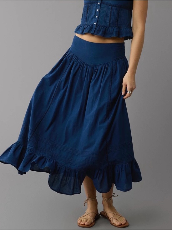 American Eagle Outfitters Dresses & Skirts - American Eagle NWT High-Waisted Ruffle Maxi Skirt M Blue Lace Boho Fall Denim
